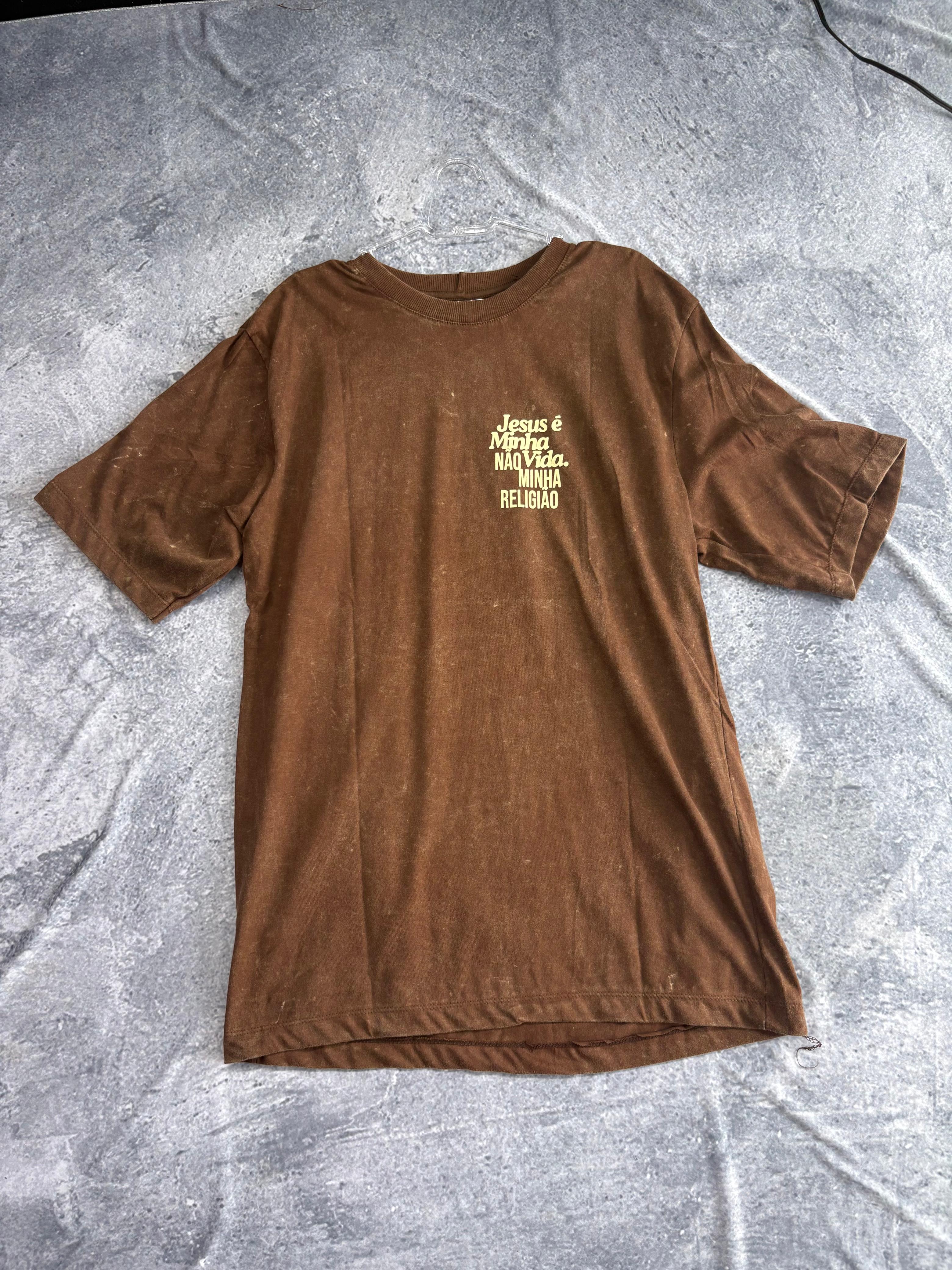 CAMISETA OVERSIZED CRISTÃ PREMIUM MARROM ( JESUS e minha vida )