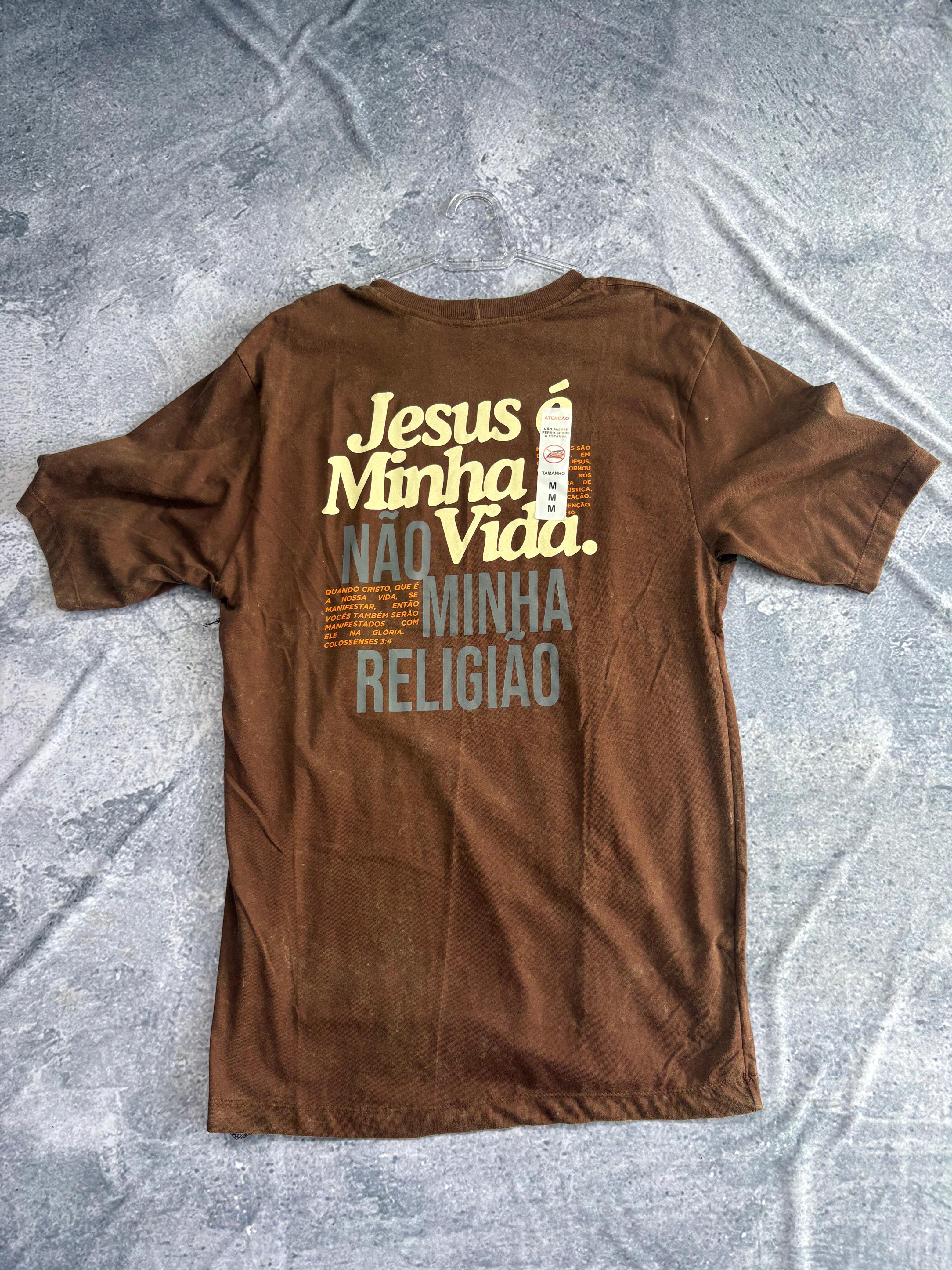 CAMISETA OVERSIZED CRISTÃ PREMIUM MARROM ( JESUS e minha vida )