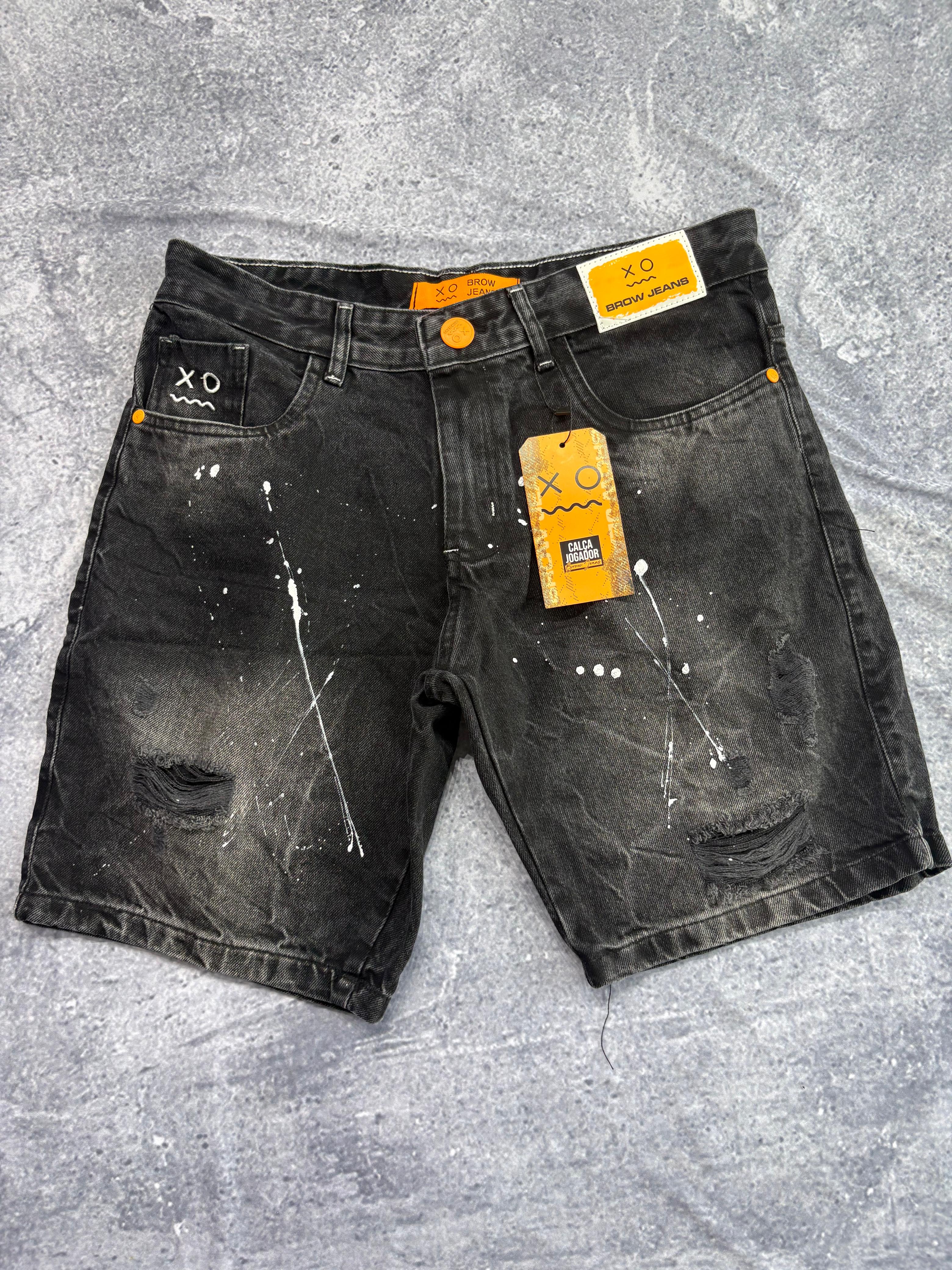 BERMUDA JOGADOR BROW JEANS (detalhe laranja )