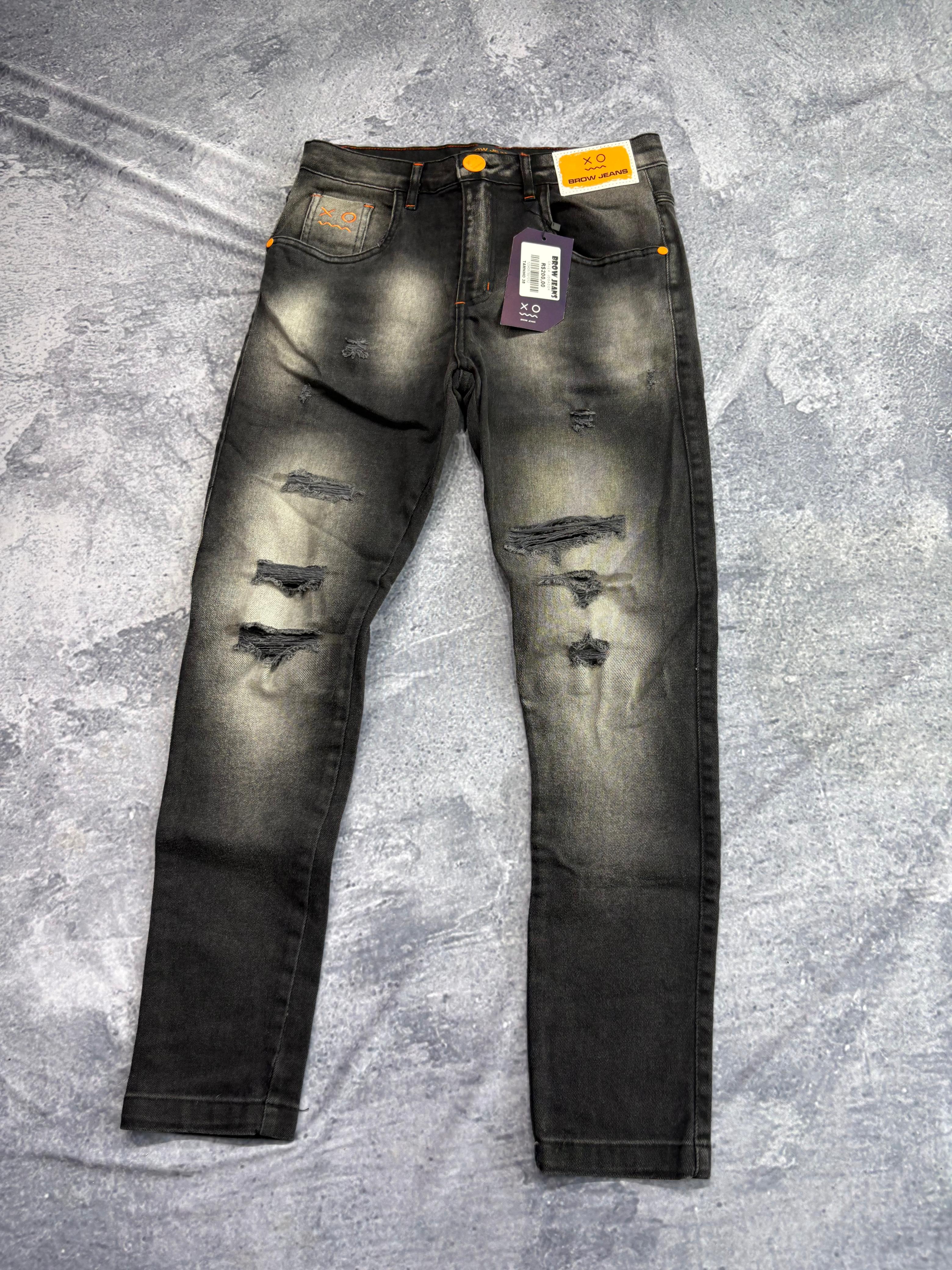 CALÇA JOGADOR BROW JEANS ( detalhe laranja )