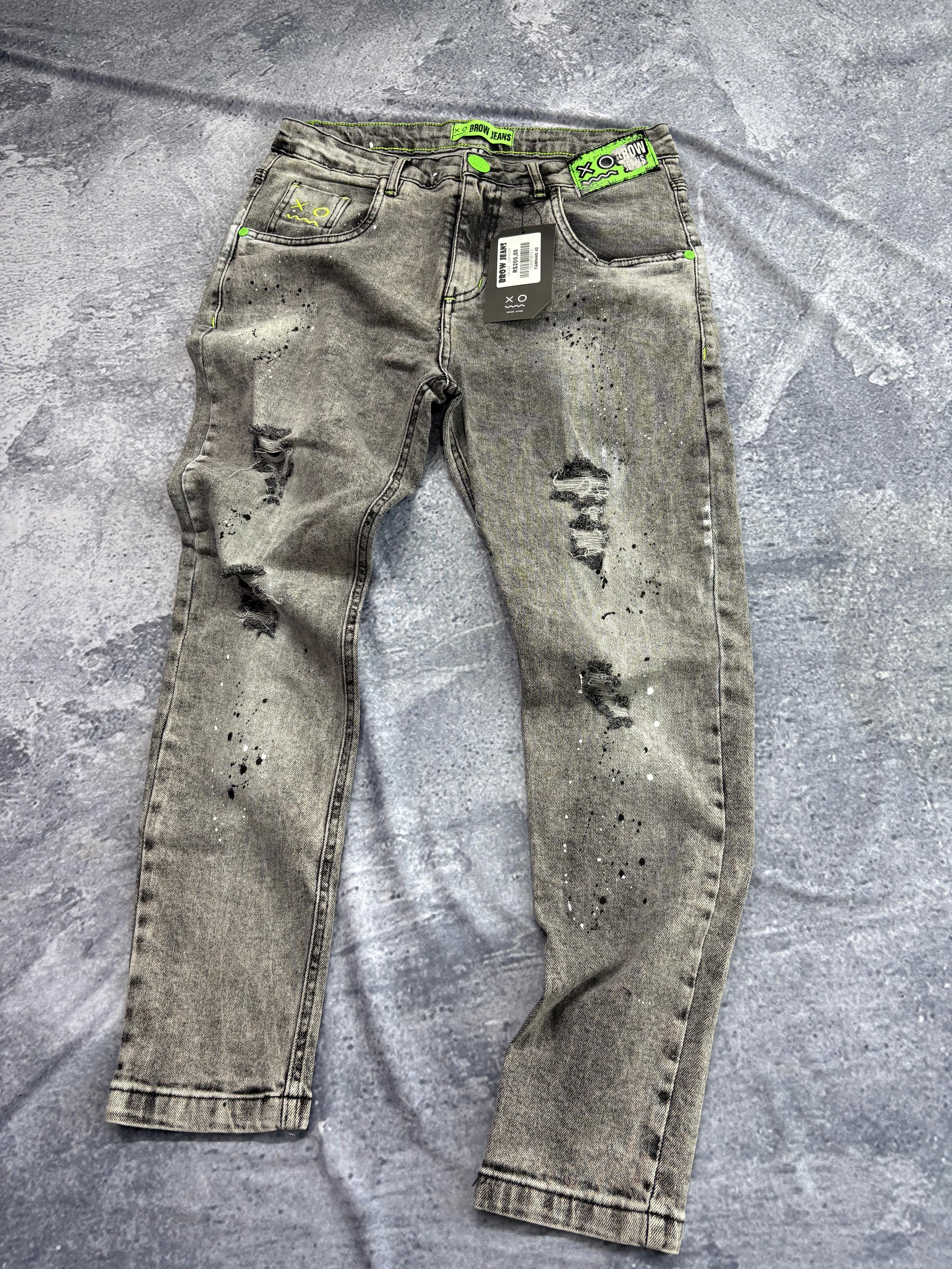 CALÇA JOGADOR BROW JEANS CINZA DETALHE VERDE
